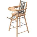 Chaise haute en bois andré hybride bleu gris - combelle Chaise haute en bois andré hybride bleu gris - combelle