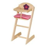 Chaise haute pour poup�es happy fee roba - bois naturel - coussin rose a motifs pois et fleur pelucheuse ...