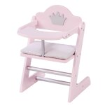 Chaise haute pour poupées - roba - princess sophie - bois rose - motif couronne - coussin gris Chaise haute pour poupées - roba - princess sophie - bois rose - motif couronne - coussin gris