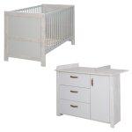 Chambre bb duo mila - roba - lit 70x140 cm + commode a langer - gris clair - chne blanchi