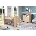 Chambre b�b� duo niko - lit 70x140 cm + commode a langer 2 portes - d�cor chene naturel - trendteam