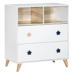 Chambre bb duo oslo - lit 120x60 + commode a langer 2 tiroirs etoiles - sauthon
