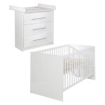 Chambre b�b� duo roba - maren - lit evolutif 70x140 cm + commode a langer compacte - blanc