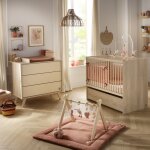 Chambre b�b� evolutive m�lin�e, lit 120x60 evolutif et commode a langer 3 tiroirs - ch�ne s�pia
