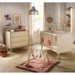 Chambre b�b� evolutive m�lin�e, lit 140x70 evolutif et commode a langer 3 tiroirs - ch�ne s�pia