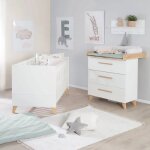 Chambre b�b� evolutive roba - leon - lit 70x140 + commode a langer - blanc - ch�ne
