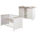 Chambre bb roba duo felicia - lit evolutif + commode a langer - blanc / dcor bois
