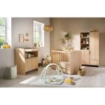 Chambre bb trio azur - lit 120x60 + commode a langer 3 tiroirs + armoire 2 portes chne dor - sauthon ...