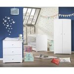 Chambre b�b� trio lit b�b� blanc 120x60 + commode a langer 3 tiroirs + armoire 2 portes basic blanc