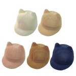 Chapeau de bb mignon avec oreilles, en maille de paille d't, pour enfants, protection solaire pour ...