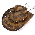 Chapeau de cowboy en paille pour hommes et femmes, chapeau de soleil creux et respirant  large bord ...
