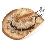 Chapeau de cowboy en paille pour hommes et femmes, chapeau de soleil creux et respirant  large bord ...