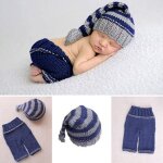 Chapeau en crochet tricot pour nouveaux - ns, 2 pices, accessoires de photographie, bonnet a longue ...