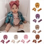 Chapeau en faux cachemire pour b�b�, 3 pi�ces / ensemble, bandeau elastique, oreilles de lapin, chouchous, ...