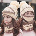 Chapeau d'hiver pour femmes, ensemble de 3 pices, bonnet tricot en velours epais, protection des oreilles, ...
