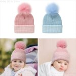 Chapeau d'hiver tricot avec pompon pour enfants, 1 pice, bonnet en coton et laine pour bbs filles ...