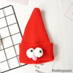 Chapeau de magicien tricot a bout pointu pour enfant, casquette en laine, a grands yeux, pour bb, ...