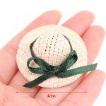 Chapeau de paille miniature 1:12 pour maison de poupe, pare - soleil, couvre - chef avec ruban vert, ...