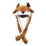 Chapeau de renne en peluche pour filles, chapeau de saut, oreilles mobiles, chapeau de dessin anim drle, ...