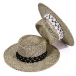 Chapeau de soleil d't a large bord, chapeau de plage ajustable, respirant, en paille