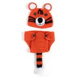 Chapeau de tigre tricot au crochet, ensemble de 2 pices, pantalon a longue queue de dessin anim, tenue ...