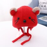 Chapeau tricoté en laine pour bébé, chapeau chaud a lacets, dessin animé, chat, automne et hiver Chapeau tricoté en laine pour bébé, chapeau chaud a lacets, dessin animé, chat, automne et hiver