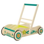 Chariot de marche en bois avec frein - roba - rennfahrer - vert - mixte - a partir de 12 mois