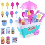 Chariot en plastique avec roues pour enfant, simulation de bonbons, sucettes, glaces, jouet d'epicerie, ...