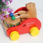 Chariot de traction ours en bois, instrument de musique, tambour a frapper, jouet educatif pour enfants ...