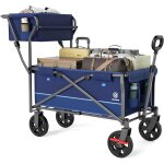 Chariot de transport pliable pousser&tirer avec frein, panier a provisions, porte - gobelets, poche latérale, ... Chariot de transport pliable pousser&tirer avec frein, panier a provisions, porte - gobelets, poche latérale, ...
