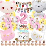 Chat anniversaire 51 pièces - kit décoration fête 2 ans pour garçons et filles avec ballons, gâteau topper, ... Chat anniversaire 51 pièces - kit décoration fête 2 ans pour garçons et filles avec ballons, gâteau topper, ...