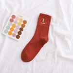 Chaussettes de dessin anim� pour femmes, en coton, respirantes, automne hiver, animal, renard, broderie ...