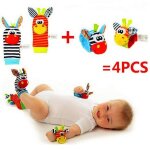 Chaussettes pour nouveau - n�, 4 pi�ces, hochet de poignet et chaussettes de pied pour b�b�, jouets sensoriels ...