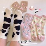 Chaussettes en peluche velours corail pour femmes, automne hiver patte d'ours, jolies chaussettes epaisses ...