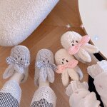 Chaussures de maison oreilles de lapin rose mignon, pantoufles kawaii d'int�rieur chaudes et confortables, ...