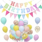 Checarzhn - - no1 - dcoration d'anniversaire, 62 pices, guirlande happy birthday, couleurs pastel, ...