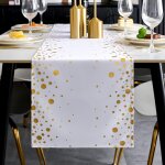 Chemin de table 183 cm blanc et dor chemins de table dcorations de table d'anniversaire nappes tissu ...