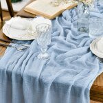 Chemins de table gaze mousseline bohme bleu glacier 300 cm, dcoration de table de cuisine vacances ...