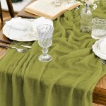 Chemins de table gaze mousseline bohme vert gazon 300 cm, dcoration de table de cuisine vacances mariage ...