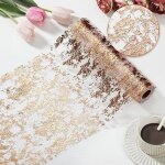 Chemin de table en maille fine a paillettes mtalliques dores, nappe en rouleau, fournitures de dcoration, ...