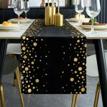 Chemin de table noir et dor 30 x 183 cm en polyester dcoration de table chemin de table a manger avec ...