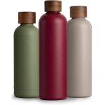 Cheng - bouteille isotherme d`eau 1l en acier inoxydable avec bouchon en bois d'acacia, gourde inox 1 ...