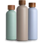 Cheng - bouteille isotherme d`eau 1l en acier inoxydable avec bouchon en bois d'acacia, gourde inox 1 ...