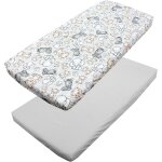 Cheng - draps housse pour lit bébé enfant lot de 2, safari / gris, 70 x 140 cm Cheng - draps housse pour lit bébé enfant lot de 2, safari / gris, 70 x 140 cm