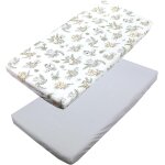 Cheng - draps housse pour lit bb enfant lot de 2, safari / lion / marron / feuilles / vert / gris, ...