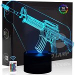Cheng - fusil 3d illusion veilleuse jouets, dcor de maison led lampe de chevet table, tactile & tlcommander ...