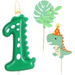 Chenquansarl - lot de 2 bougies d'anniversaire, en forme de chiffre 1, vertes, au motif de dinosaure, ... Chenquansarl - lot de 2 bougies d'anniversaire, en forme de chiffre 1, vertes, au motif de dinosaure, ...
