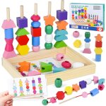 Chenquansarl - 3 en 1 montessori jouet, blocs de perles jouets, pdagogique empilable jouet y enfiler, ...