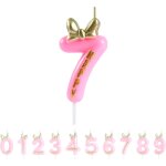 Chenquansarl - bougie d'anniversaire 7 ans avec n?ud papillon rose et bougie dore mtallique en forme ...