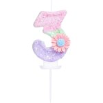 Chenquansarl - bougie d'anniversaire en forme de chiffre 3 avec fleur, bonbons macarons paillets, bougie ...